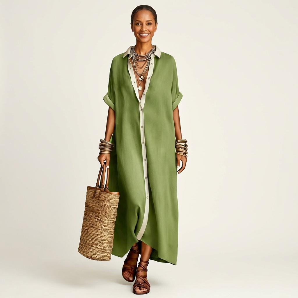 Otýlie - Maxi košilové šaty s kontrastním límcem