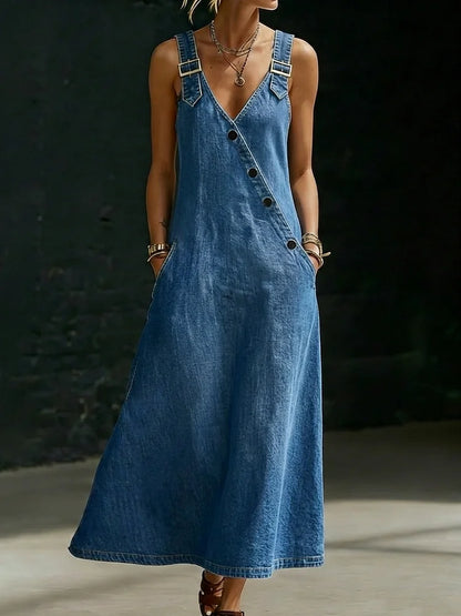 Běla - Dlouhé vintage denimové šaty s knoflíky