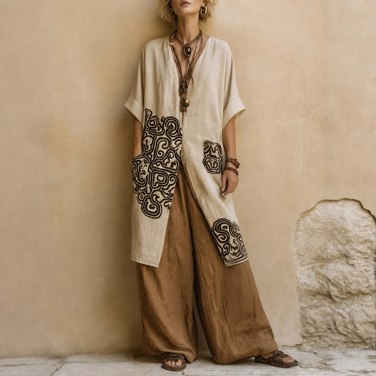 Iveta | Boho třídílný komplet s geometrickým vzorem