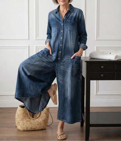 Diana - Vintage denimový overal s knoflíky