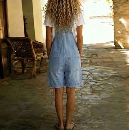 Klára - Krátký laclový overal ze světlého denimu