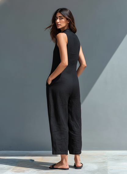 Simona | Minimalistický overal bez rukávů ze směsi lnu