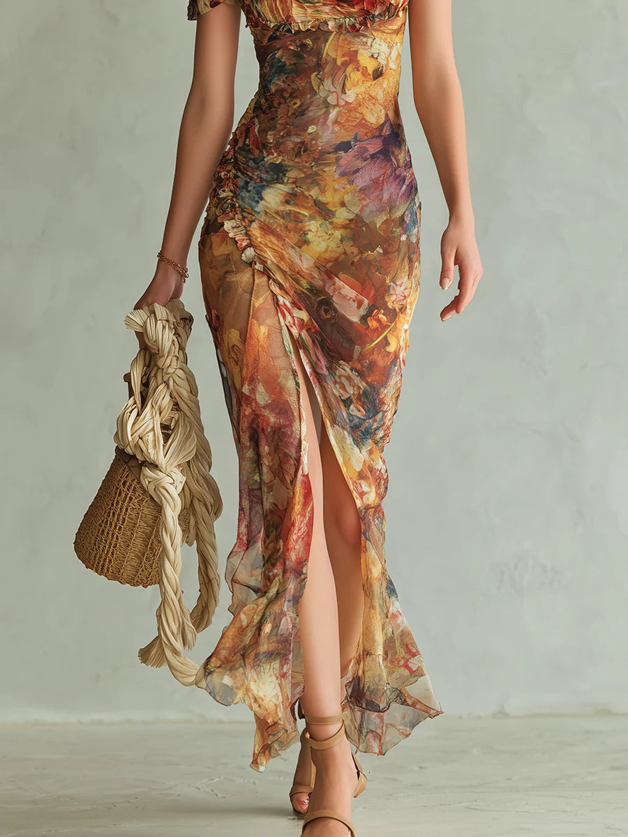 Květa | Mušelínové maxi šaty s malovaným bohémským potiskem