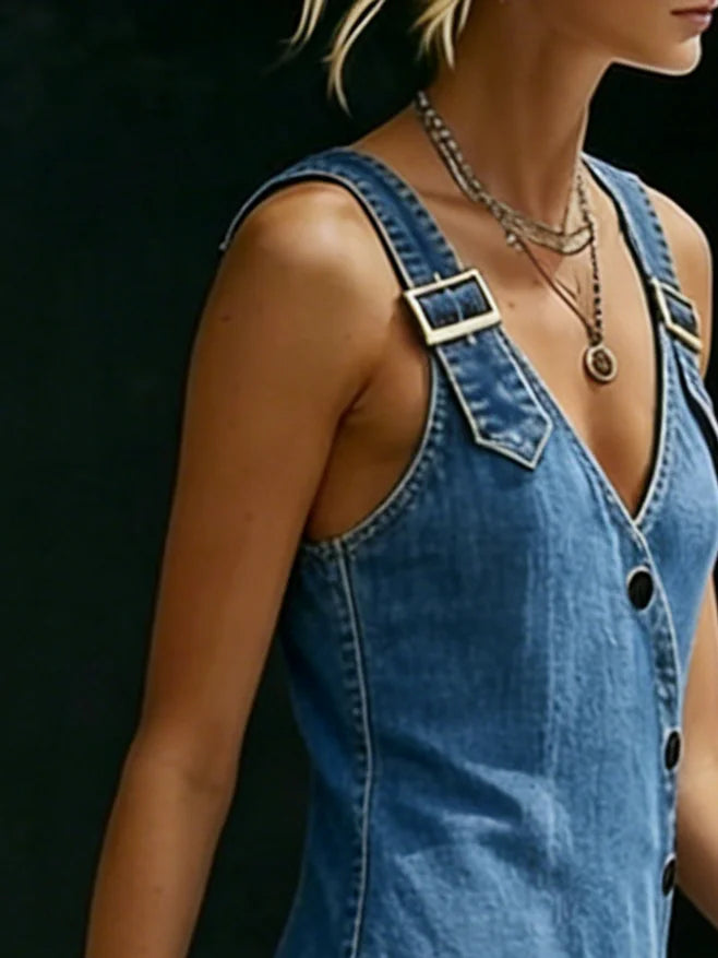 Běla - Dlouhé vintage denimové šaty s knoflíky