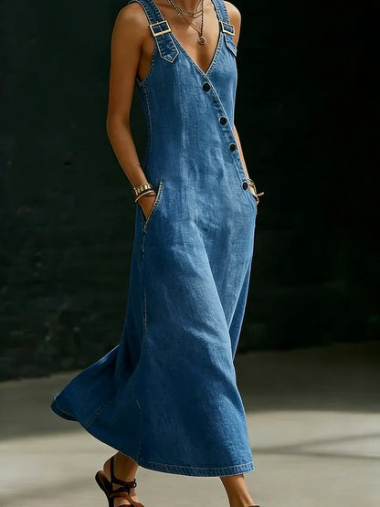 Běla - Dlouhé vintage denimové šaty s knoflíky