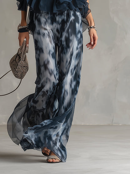 Marie | Komplet s topem s holými zády a vzorovanými širokými nohavicemi