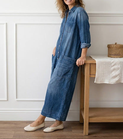 Diana - Vintage denimový overal s knoflíky