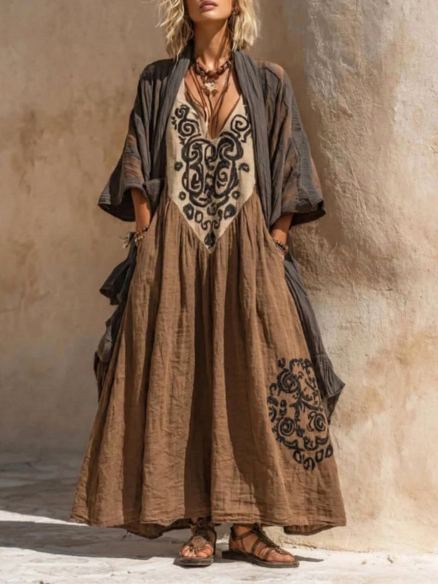 Denisa | Boho dvoudílný set s uměleckým potiskem