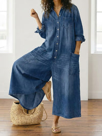 Diana - Vintage denimový overal s knoflíky
