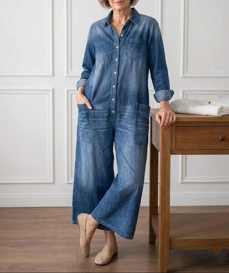Diana - Vintage denimový overal s knoflíky